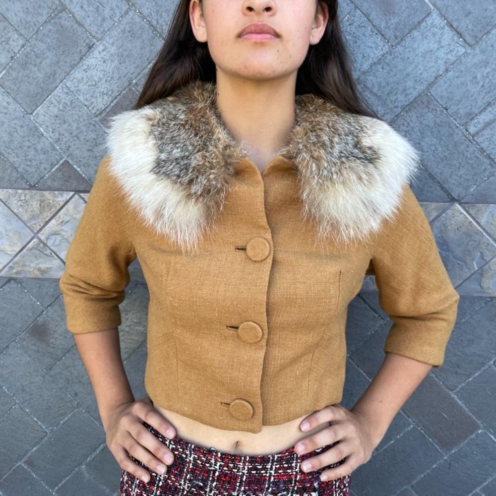 Vintage. Crop Peacoat with Fur Collar